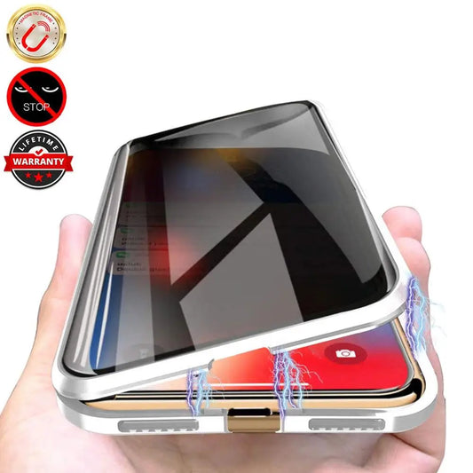 Funda magnética de vidrio templado de privacidad para iPhone 8 7 13 14 Plus SE Magnet Metal Bumper Anti-Peeping Cover