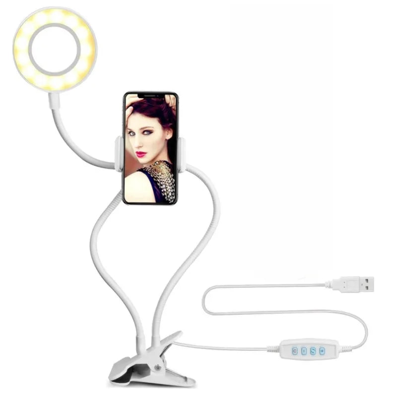 Aro de luz redondo para selfie con soporte flexible para teléfono móvil, lámpara de escritorio para Youtube, transmisión en vivo